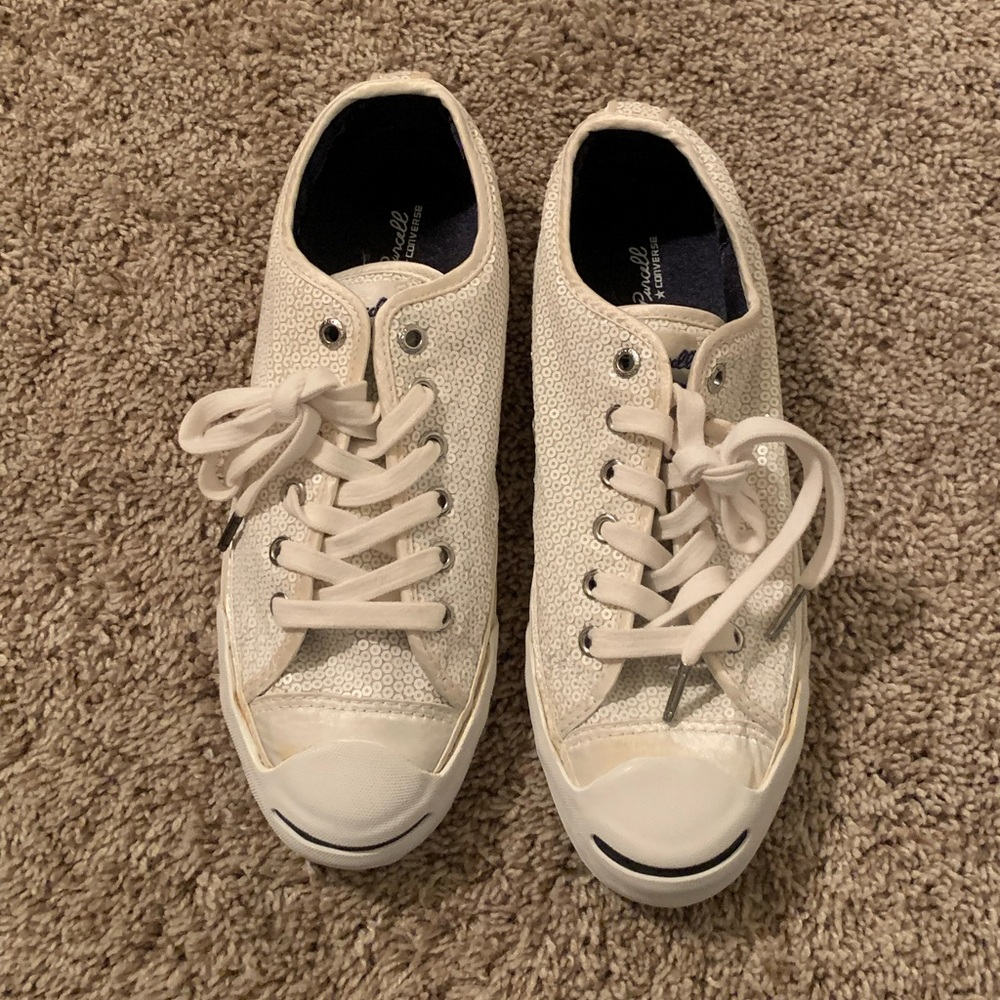 Converse Shoes Jack Purcell Ox Sequin White/Cream Sneakers Womens 8 Men 6.5